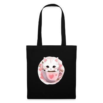 Loving Coffee Cat Kitten in Mug Cat Love - Stoffbeutel - Schwarz - Vorne