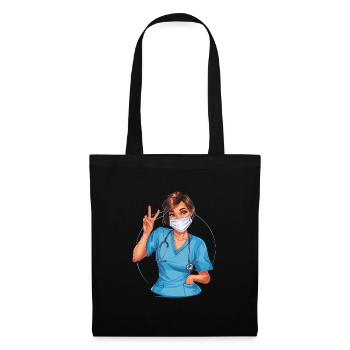 Lustige Krankenschwester mit Humor - Stoffbeutel - Schwarz - Vorne