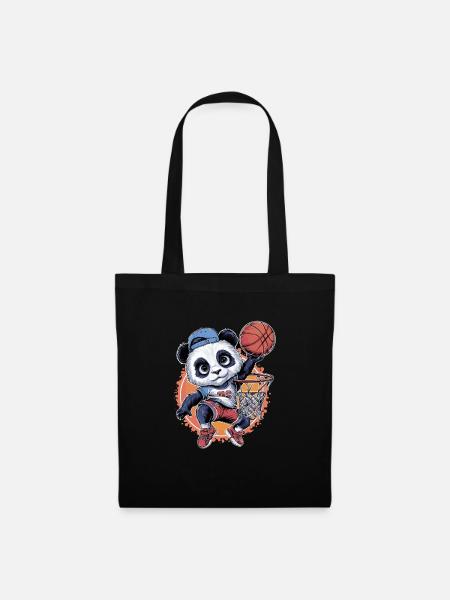 Cooler Basketball-Panda beim Slam Dunk - Stoffbeutel - Schwarz