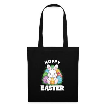 Frohe Ostern Hase Osterei Hoppy Easter - Stoffbeutel - Schwarz - Vorne