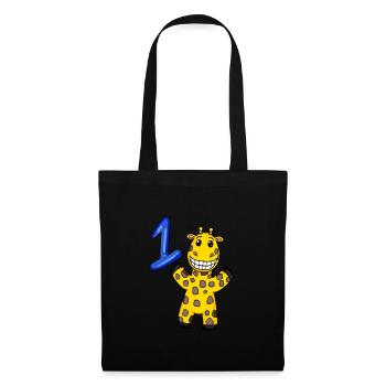 1 Jahr alt - Einschulung - Giraffe Motiv - Zahl 1 - Stoffbeutel - Schwarz - Vorne