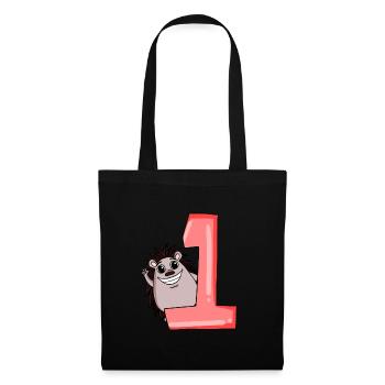 1 an - inscription à l’école - motif hérisson - numéro 1 - Sac en tissu - noir - Devant