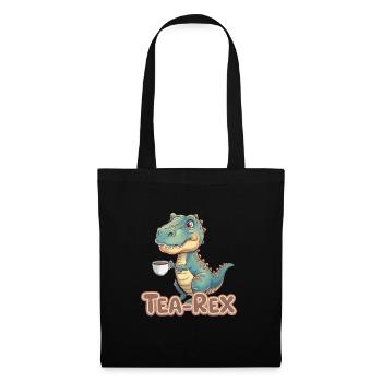 Niedlicher Dinosaurier trinkt Tee T-Rex Humor - Stoffbeutel - Schwarz - Vorne