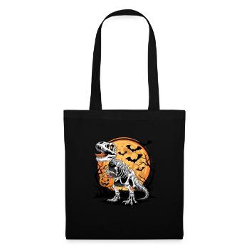 Halloween Skelett Dinosaurier mit Kürbis - Stoffbeutel - Schwarz - Vorne