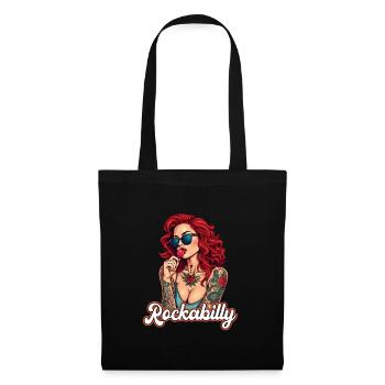 Cool Rockabilly Frau im Syle der 50er - Stoffbeutel - Schwarz - Vorne