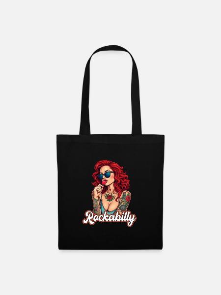 Cool Rockabilly Frau im Syle der 50er - Stoffbeutel - Schwarz