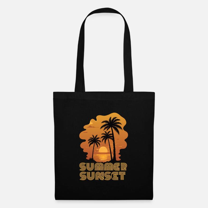 Summer Sunset at the Sea Beach with palm trees - Stoffbeutel - Schwarz
