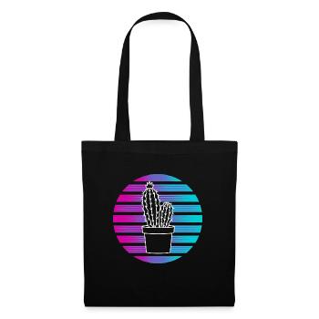 Retro Sukkulente Sukkulente Geschenk Kaktus Pflanz - Stoffbeutel - Schwarz - Vorne