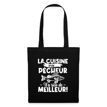 La cuisine d'un pêcheur, Humour cadeau pêcheur - Sac en tissu - noir - Devant