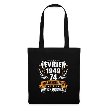 Vintage Cadeau Février 1949, 74 Ans Anniversaire - Sac en tissu - noir - Devant