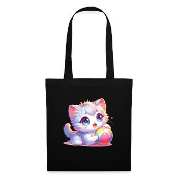 Anime Babykatze die mit einem Ball spielt - Stoffbeutel - Schwarz - Vorne