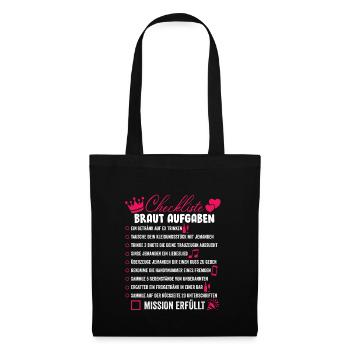 JGA Braut Aufgaben Checklisten T-Shirt Geschenk - Stoffbeutel - Schwarz - Vorne