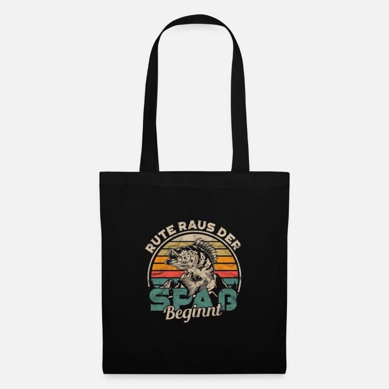 Angler Fischer Retro Sprüche Geschenk - Stoffbeutel - Schwarz