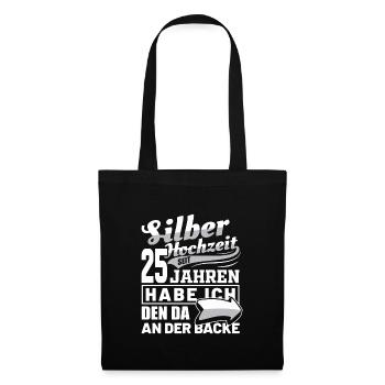 Silberhochzeit Hochzeitstag Ehe Frau Geschenkidee - Stoffbeutel - Schwarz - Vorne