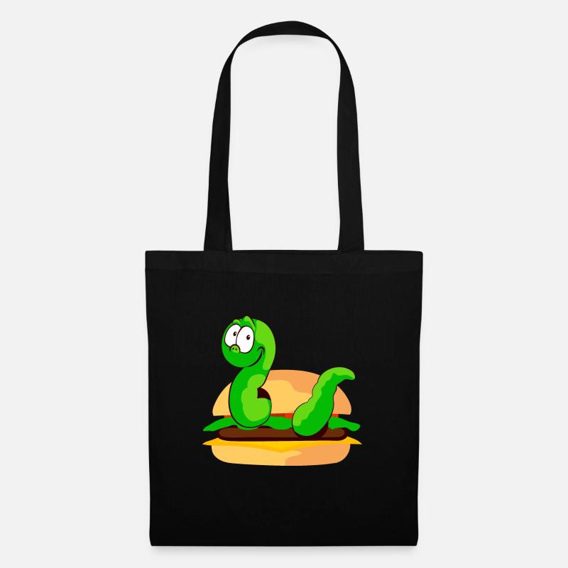 grüner Wurm in einem Burger - Stoffbeutel - Schwarz