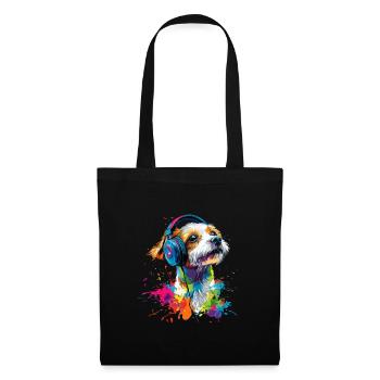 Bunt Künstlerisch Jack Russell Terrier Hund Jacky - Stoffbeutel - Schwarz - Vorne
