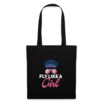 Fly Like A Girl Lustiger Pilotenhut für Kapitän - Stoffbeutel - Schwarz - Vorne
