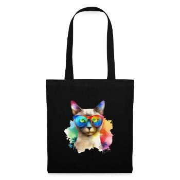 Chat siamois coloré cool avec des lunettes de soleil chat - Sac en tissu - noir - Devant
