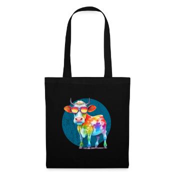 Vache fraîche colorée avec des lunettes de soleil - Sac en tissu - noir - Devant