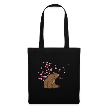Kirschblüte Bär Japanische Sakura Blume - Stoffbeutel - Schwarz - Vorne
