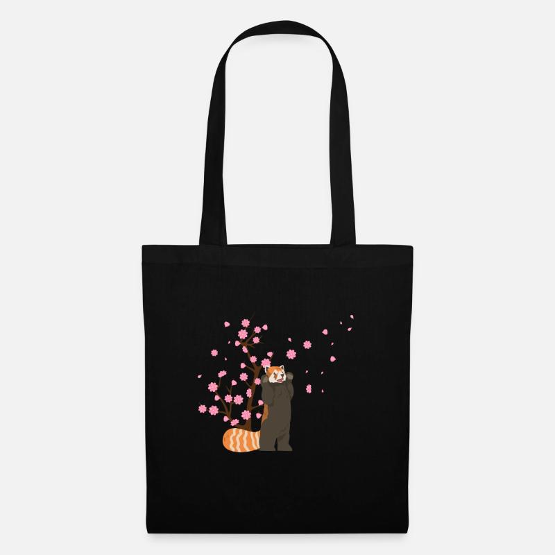 Kirschblüte Roter Panda Japanische Sakura Blume - Stoffbeutel - Schwarz