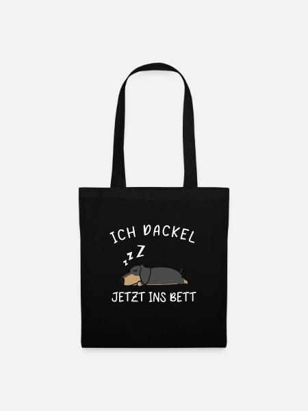 Ich Dackel Jetzt Ins Bett Schlafanzug Dackel - Stoffbeutel - Schwarz