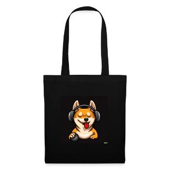 Shiba Inu mit Kopfhörern - Stoffbeutel - Schwarz - Vorne