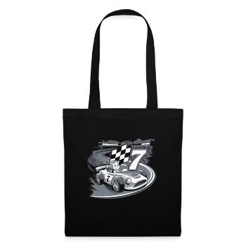 Thème de la voiture de course du 7e anniversaire pour les garçons - Sac en tissu - noir - Devant