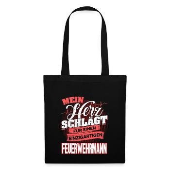 Feuerwehr Feuerwehrmann Liebe Herzschlag Geschenk - Stoffbeutel - Schwarz - Vorne