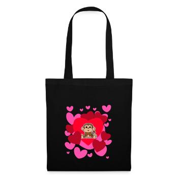 Affe-Liebes-T-Shirt - Valentinstag niedliches Herz - Stoffbeutel - Schwarz - Vorne