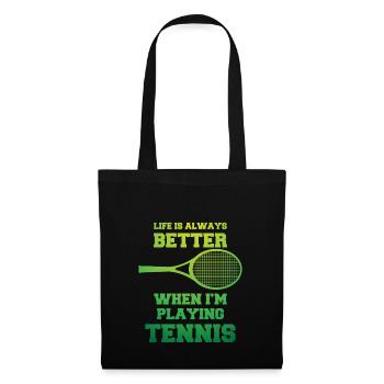 Tennis - Life - Tennisschläger - Geschenk - Stoffbeutel - Schwarz - Vorne