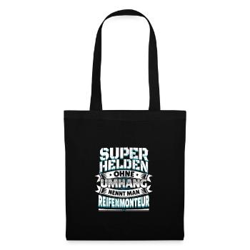 Superheld Spruch Held Reifenmonteur Geschenk - Stoffbeutel - Schwarz - Vorne