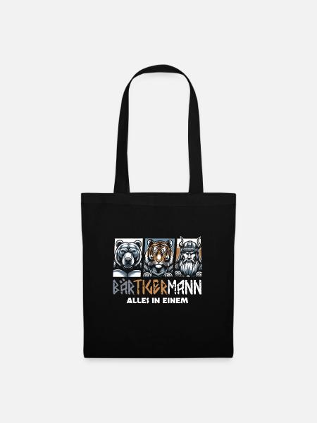 Bärtigermann Bär Tiger Mann Geschenk Bart - Stoffbeutel - Schwarz
