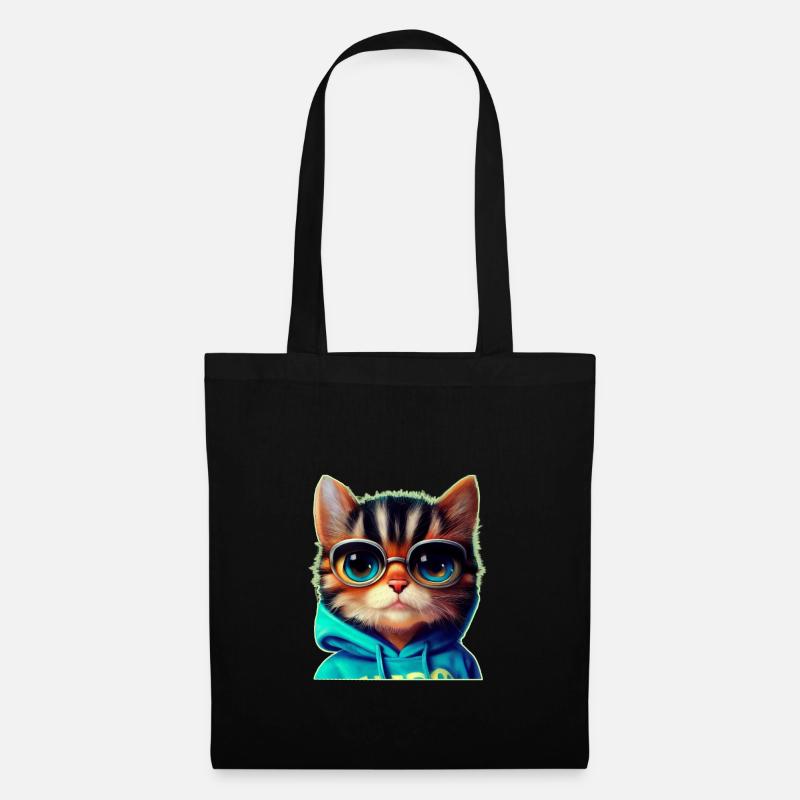 Katze mit Brille - Stoffbeutel - Schwarz