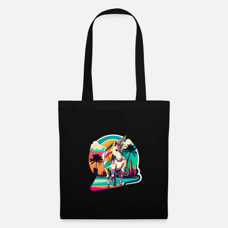 Regenbogen Hipster Einhorn mit Sonnenbrille - Stoffbeutel - Schwarz