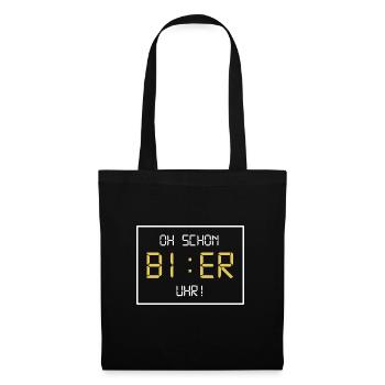 oh schon bier uhr - Stoffbeutel - Schwarz - Vorne