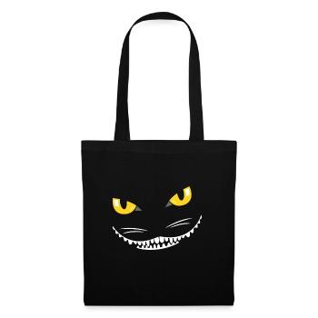 Lustiges Grinsekatzen Katzengesicht Halloween - Stoffbeutel - Schwarz - Vorne
