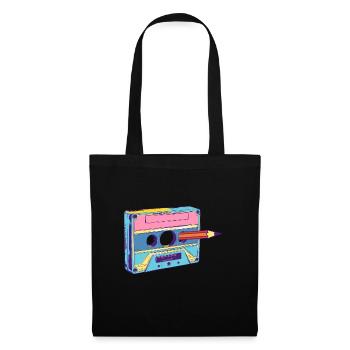 Cassette Musique Mixtape Lecteur de Cassettes des années 80 - Sac en tissu - noir - Devant