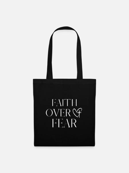 Faith over Fear Christlich Herz Kreuz - Stoffbeutel - Schwarz