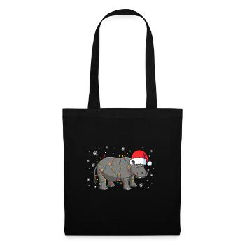 Hippopotame avec bonnet de Père Noël - Sac en tissu - noir - Devant