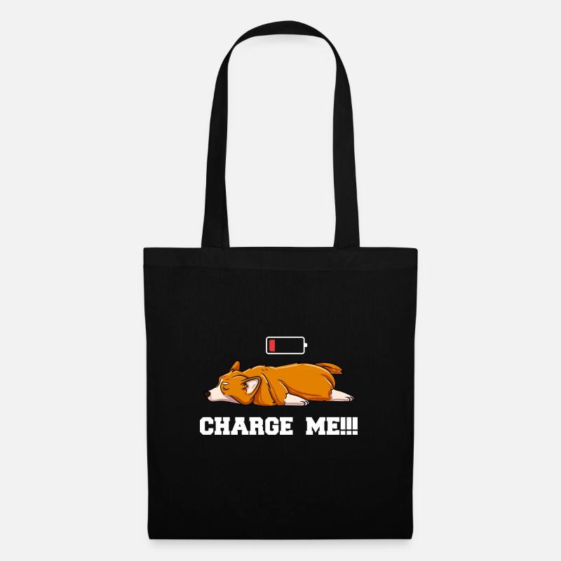 Charge Me Niedlicher Hund Corgi Design - Stoffbeutel - Schwarz