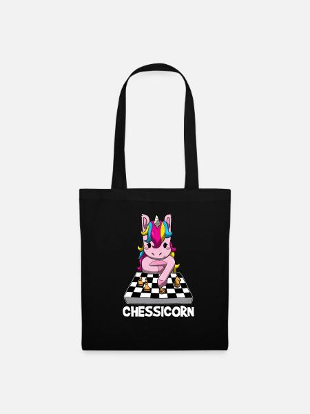 Chessicorn Lustiges Einhorn Spielt Schach Geschenk - Stoffbeutel - Schwarz