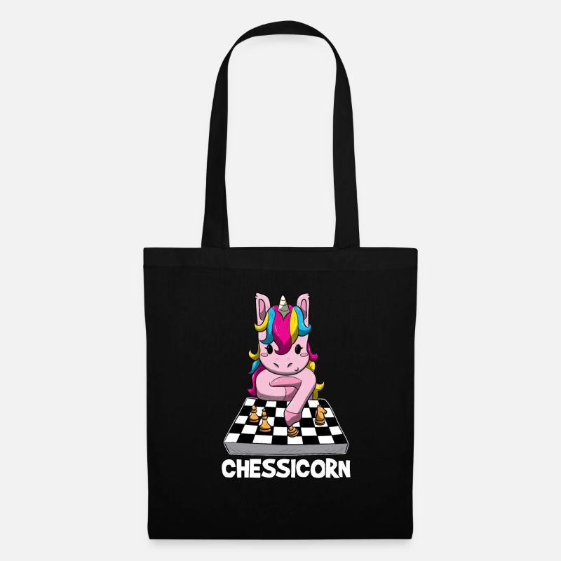 Chessicorn Lustiges Einhorn Spielt Schach Geschenk - Stoffbeutel - Schwarz