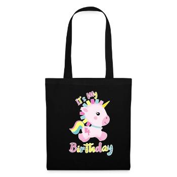 C'est mon 4ème anniversaire bébé cadeau de licorne - Sac en tissu - noir - Devant
