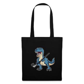 Lustiges Dinosaurier Dino Hockey Hockeyspieler - Stoffbeutel - Schwarz - Vorne