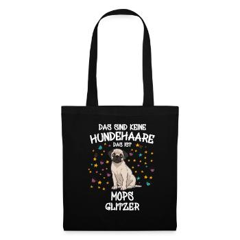 Mops Glitzer Hunde Hundehalter Geschenk - Stoffbeutel - Schwarz - Vorne