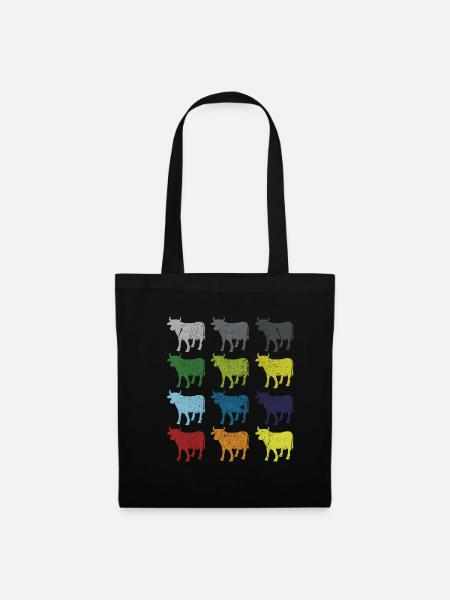Neon Pop Art Retro Kuh Rind Landwirt Geschenk - Stoffbeutel - Schwarz
