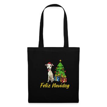 Feliz Navidog Whippet Hunde Geschenk - Stoffbeutel - Schwarz - Vorne