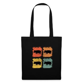 Hippo Flusspferd Retro Pop Art Geschenk - Stoffbeutel - Schwarz - Vorne