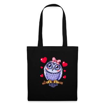 Doux Hibou Avec Coeur Fille Dames Hiboux - Sac en tissu - noir - Devant
